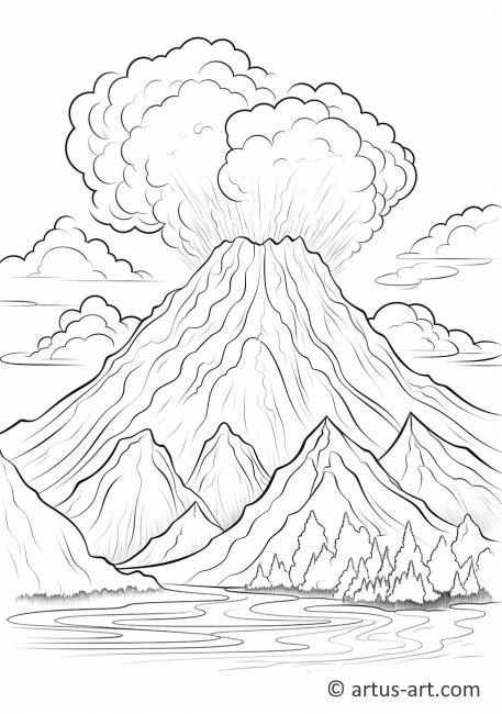 Página para colorir de Erupção Vulcânica